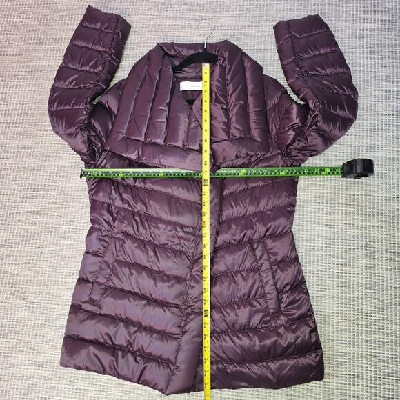 T Tahari Puffer Coat Womens Large Deep Purple Down Filled Quilted Asymmetrical - Picture 10 of 15